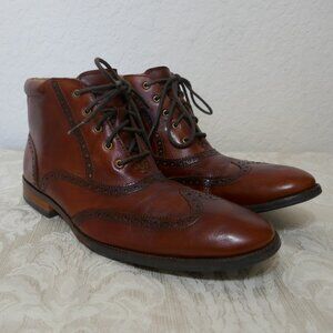 Cole Haan Williams Lace Up Wingtip Brogue Brown Leather Mens Boots 10 Med